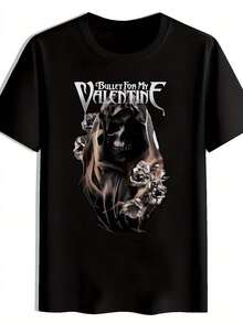 Bullet For My Valentine Band T-Shirt - British Metalcore Rock Music Print Tee, Crew Neck, Short Sleeves, Casual Style, Suitable For Everyday Wear And Concert Merchandise, Machine Washable. A Short-Sleeved Tee Suitable For Home, Daily Wear, Parties, And Travel, Perfect As A Gift For Friends Or Family. - 黑色 - 查看 1