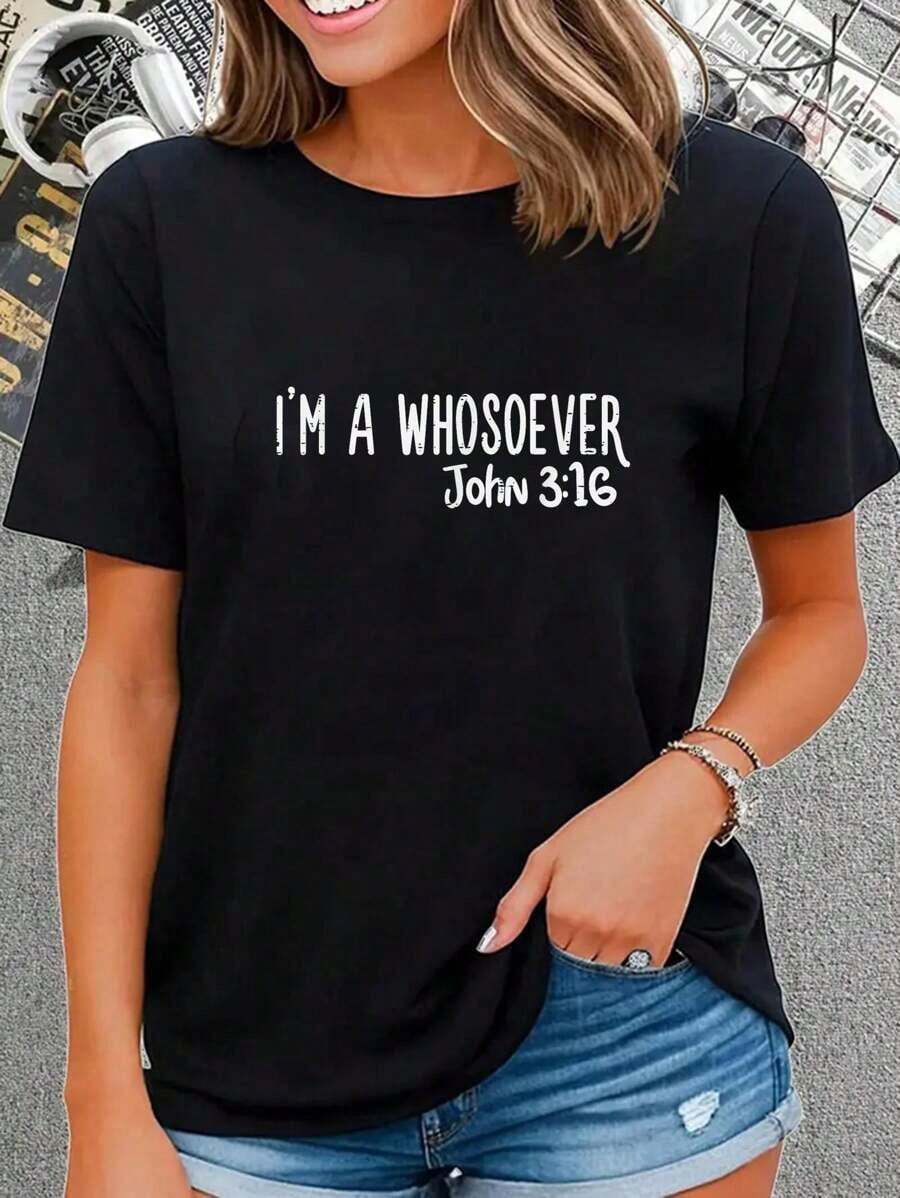Casual T-Shirt 100% Cotton, I Am Whoever I Am, John 3:16, God, Jesus, Christian, For Men And Women, T-Shirt - 黑色 - 查看 1