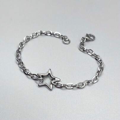1 pieza Pulsera de cadena de acero de titanio con estrella, estilo minimalista y elegante. Pulsera de metal geométrica delicada y versátil, pulsera minimalista unisex.