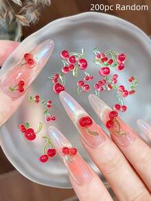 20-500件可愛3D迷你紅色櫻桃樹脂美甲飾品，甜美水果亮面美甲寶石，DIY美甲藝術裝飾配件 - 彩色 - 查看 16