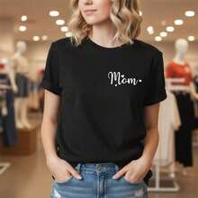 Camiseta de Algodón para Mujer con Estampado de Letras "Mom", Manga Corta, Cuello Redondo, Estilo Casual, Corte Holgado, Camiseta Básica para Uso Diario, Tallas Disponibles de S a 5XL, Camiseta con Gráfico "Mom" en Blanco y Negro, Blusa de Algodón Suave y Cómoda, Regalo Ideal para Madres, Diseño Simple y Moderno - Azul - Ver 7