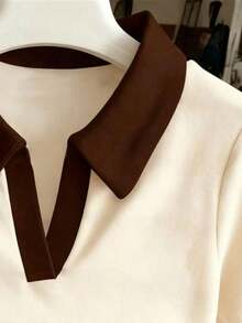 Camiseta casual versátil de mujer con cuello polo a rayas y manga corta - Multicolor 3 - Ver 3