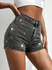 Shorts De Mezclilla Ajustados De Cintura Alta Para Outfits De Verano - Negro 3 - Ver 3