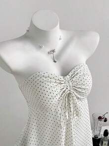 Top de tirantes con cintura ceñida y estampado de lunares, para primavera/verano - Blanco - Ver 4