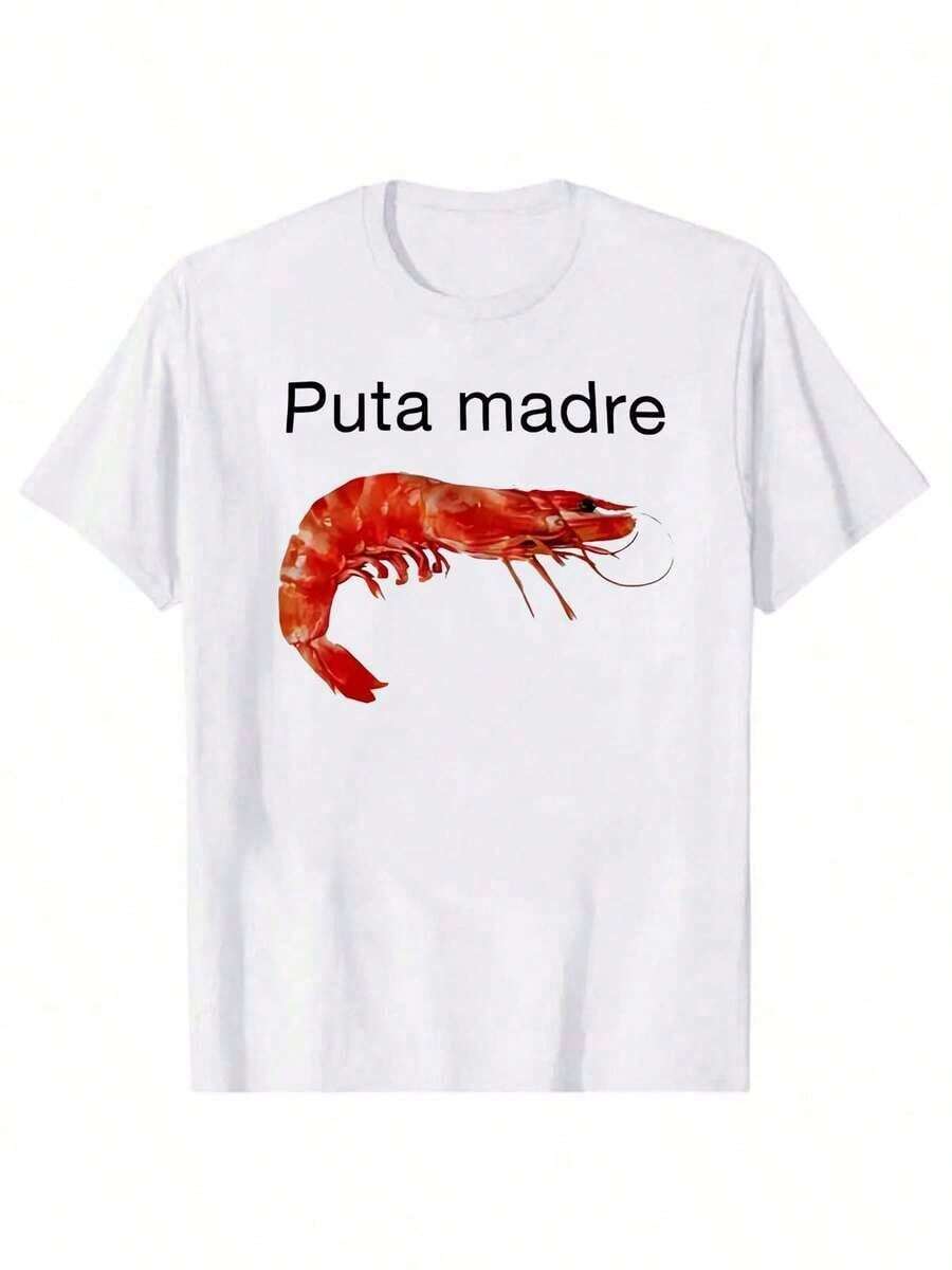 T-shirt con estampado de camarón travieso y cómico para hombres, adecuado para deportes al aire libre durante todo el año, diseño neutro para fiestas y reuniones - Blanco - Ver 1