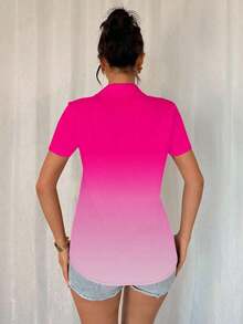 Blusa de mujer con estampado de chica de moda, manga corta y abotonadura, top de manga corta - Multicolor - Ver 2