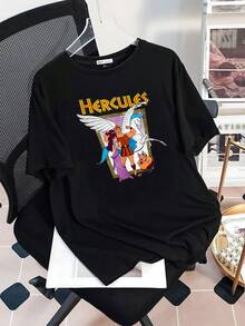 Image Showing A Mythical Hero Accompanied By His Companion, A White And A Fun Friend Representing Strength, Courage And Friendship. Comfortable Casual Women's T-Shirt For Everyday Wear - 黑色 - 查看 3