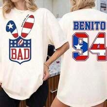 LeisureCamisetasdeVeranoparaMujeryHombreCamisetaBenitoTazón2026,CamisetaconEstampadodeConejodeDobleMétodoparaDíadePartido,CamisetadeFútbolEstadounidensedelEquipoBenitoTazónparaelDescanso,CamisetasArtista gráficoHolgadasyCómodasparaMujer,DíadeSanValentín AmericanoCamiseta casual para mujer con estampado de doble cara - Blanco - Ver 1
