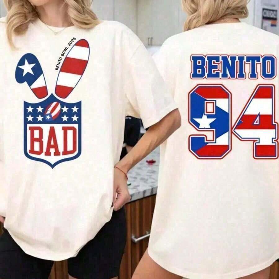 LeisureCamisetasdeVeranoparaMujeryHombreCamisetaBenitoTazón2026,CamisetaconEstampadodeConejodeDobleMétodoparaDíadePartido,CamisetadeFútbolEstadounidensedelEquipoBenitoTazónparaelDescanso,CamisetasArtista gráficoHolgadasyCómodasparaMujer,DíadeSanValentín AmericanoCamiseta casual para mujer con estampado de doble cara - Blanco - Ver 1