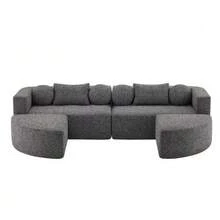 Modular Sofa Bed With Sleeping Function, Fully Compressed Cloud Sofa, Chenille, No Assembly Required, Black, W292 X D165 X H68 Cm - Black - View 6