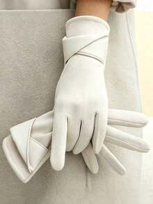 保暖手套，适合冬季使用。优雅蝴蝶结装饰女士触屏手套。骑行和驾驶手套。简约时尚风格，抓绒内衬保暖触屏手套。 - A - 查看 7
