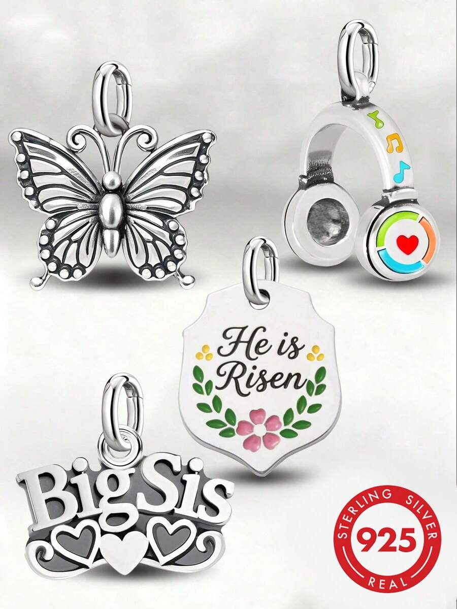 1 pieza Pendiente de auriculares de ritmo colorido de plata de ley 925 minimalista y único, regalo de joyería delicada adecuada para mujeres u hombres - Conjunto 3 - Ver 1