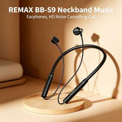 REMAX Auriculares de negocios con banda para el cuello de baja latencia, flexibles, resistentes al agua y al sudor, con tiempo de espera ultralargo, auriculares inalámbricos Bluetooth universales para teléfonos móviles RB-S9.