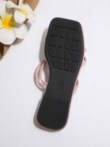 Sandal Datar Wanita Model Persegi dengan Banyak Tali, Cocok untuk Jalan-jalan, Kencan, Liburan, di Rumah, Santai, Bepergian, Pesta di Musim Panas & Gugur - Berwarna merah muda - View 5