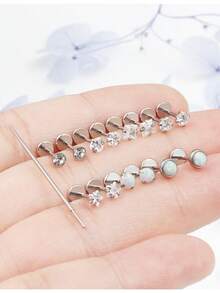 20G-18G-16G Threadless Nose Ring, Straight Tapered Flat Bottom 316L Stainless Steel Lip Ring, Suitable For Nose, Ear Lobe, Ear Cartilage And Lip Piercing, With 3mm Ear Stud - Silver - View 3