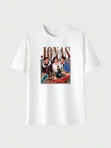Camiseta Gráfica Jonas Brothers Pop para Mujer - Blanco con Estampado Retro del Grupo - Diseño Clásico de los Hermanos Jonas - Top Cómodo de Cuello Redondo para Eventos de Música y Looks Diarios - Camiseta Casual de Algodón Puro Lavable a Máquina, Tela Suave Premium, Tallas Completas S a XXL - Blanco - Ver 2
