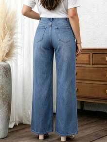Jeans de mezclilla casuales de unicolor para mujer,Jeans de talle alto, pierna recta, lavado casual - 2018 - Ver 2