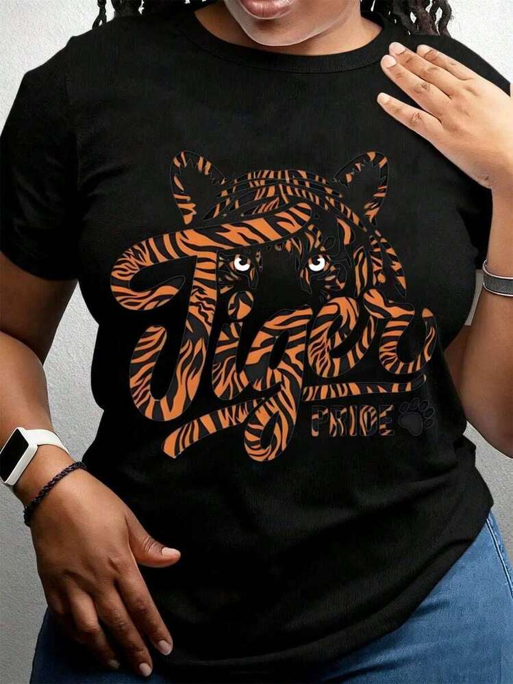 Camiseta Orgullo Tigre, Diseño de Rayas de Tigre, Estampado Animal, Camiseta Gráfica para Mujeres, Hombres, Unisex, Ropa Casual, Artículos de Espíritu Escolar - Negro - Añade 1