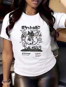 Camisetas de manga corta de verano para mujer, ropa casual para primavera y otoño - Camiseta suave, transpirable y cómoda con un divertido estampado de gato, camiseta de manga larga con cuello redondo - Ropa elegante de primavera-verano para mujer, ropa para citas y vacaciones - 100% algodón suave. - Blanco - Ver 6