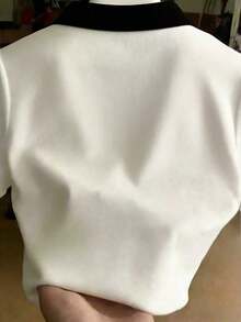 Camiseta de manga corta ajustada con cuello bordado para mujer - Blanco 4 - Ver 2