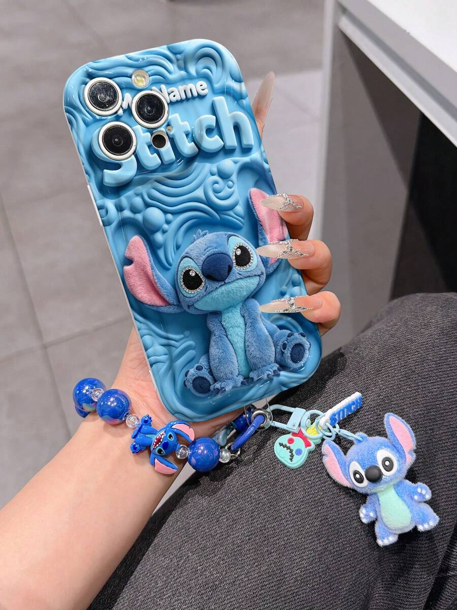 Disney Has Authorized, Phone Case - Chain Set, The Stitch Lilo & Stitch 3D Phone Case Plus A Silicone 3D Stitch Bracelet With Metallic Ring Removable Bracelet, Stitch And Angel Pattern, Compatible With Iphone17/16/15/14/13/12/11/XS/XR/X Plus Pro Max, A Stylish Cartoon Phone Case, The Perfect Gift Choice, Phone Protection, Durable Phone Cover, Great Gift For Friends And Family. - trắng - Xem 1