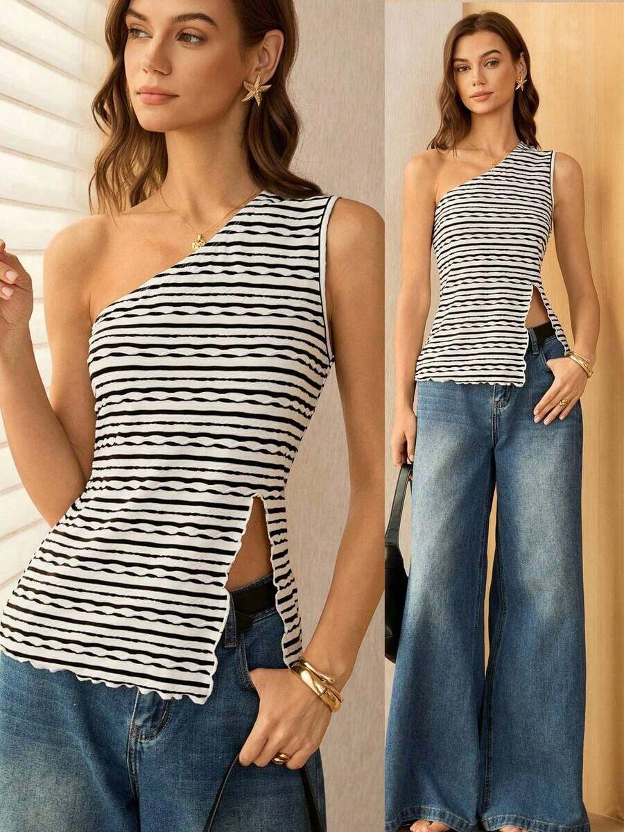 Blusa de moda sin mangas con abertura lateral de unicolor para mujer - Multicolor - Ver 1