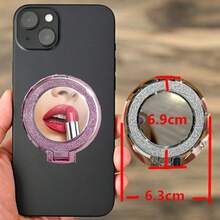Soporte de anillo de teléfono con espejo de lentejuelas brillantes, se ajusta a todos los teléfonos inteligentes - Soporte y anillo de teléfono con purpurina de moda, accesorio de teléfono universal - Multicolor - Ver 7
