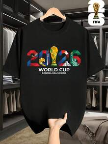 Officially Licensed FIFA 2026 USA-Canada-Mexico World Cup Geometric Creative T-Shirt Modern Football Style Loose Short Sleeve Fan Apparel Unisex Comfo - 黑色 - 查看 6