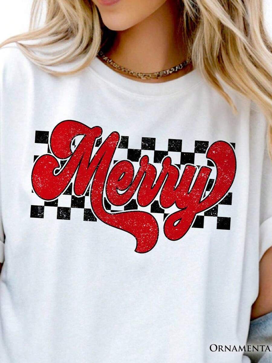 Camiseta navideña a cuadros de 220 g. Camiseta unisex de algodón puro. Peso ideal para todas las estaciones, apta tanto para hombres como para mujeres. Tejido duradero de alta calidad, suave al tacto y de larga duración. Camiseta transpirable. Adecuada para la primavera y el verano, vacaciones, Día de la Madre y Día de la Independencia. - Blanco - Ver 1