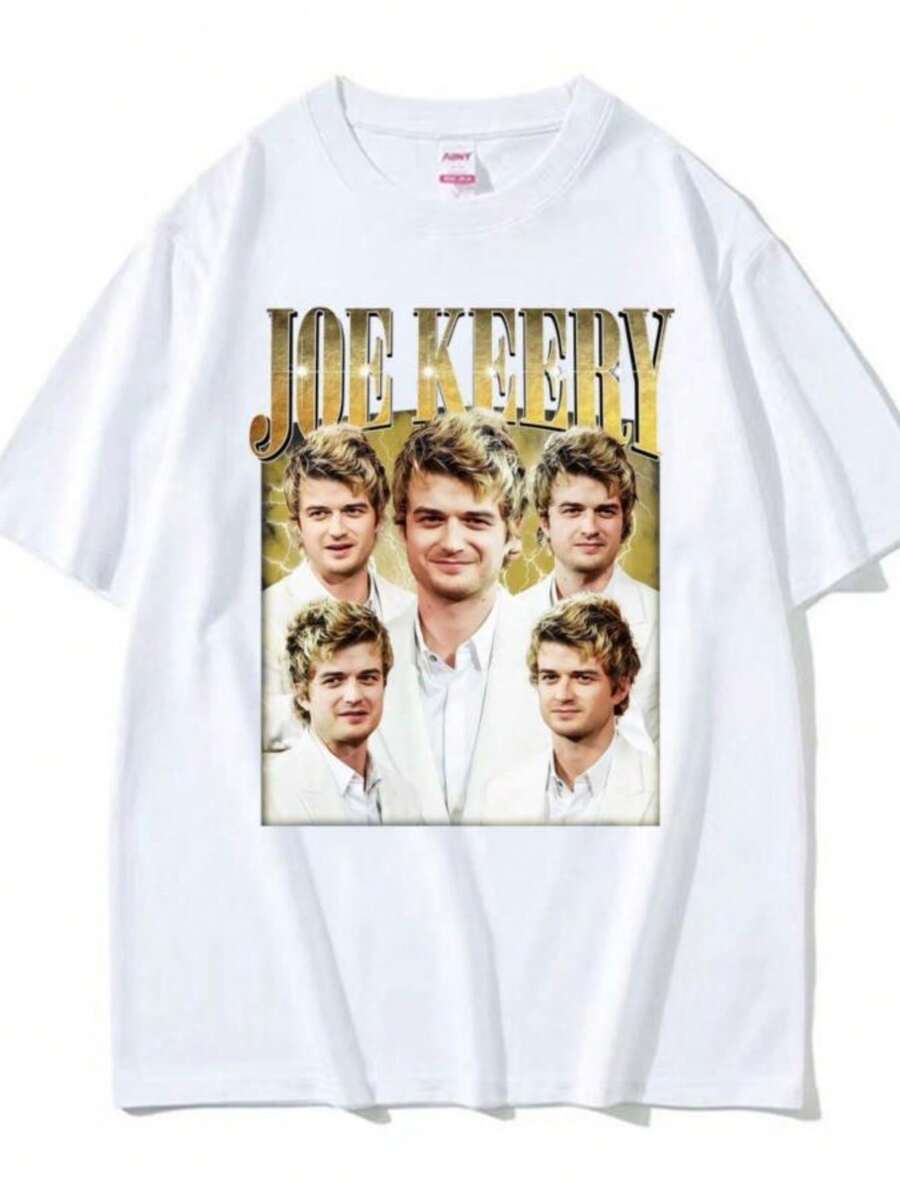 playeras de mujer 2026 Limited Joe Keery Vintage Graphic T Shirt Men Women Fashion Hip Hop Oversized Tshirts Summer Tops 100 Cotton T-shirt Streetwear - Blanco - Ver 1
