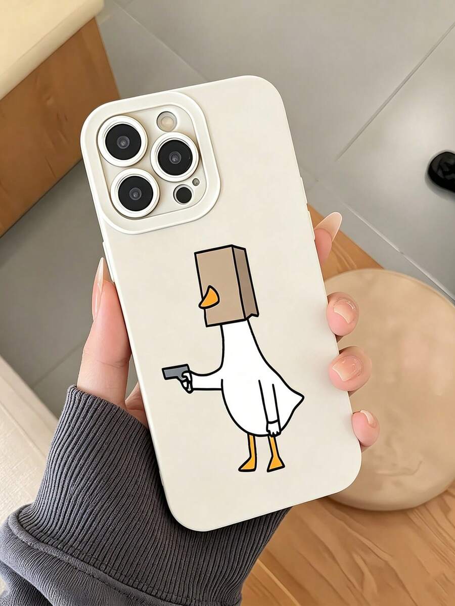Fashionable Funny Masked Duck Pattern Beige Phone Case, UV Printing, Angel Eye Soft Shell, 360° Full Protection Anti-Slip Anti-Drop Durable, Suitable For IPhone 17/17 Pro/17 Pro Max/16/16 Pro/16 Pro Max/15/15 Pro/15 Pro Max/14/13/12/11 - Beige - View 1