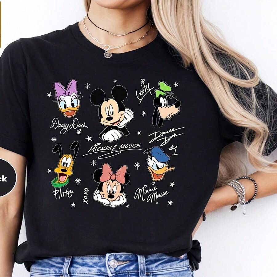 Chemise Vintage Avec Signatures Et Ses Amis, Chemise Magique, T- Pernnages , T- Tête De Uris , deau & Co - Negro - Ver 1
