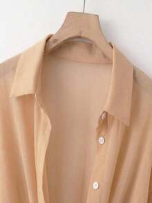 Nueva blusa de gasa de unicolor con chal corto casual de estilo de alas de murciélago para mujeres - Naranja - Ver 4