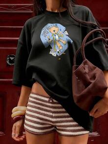 Cute And Youthful Short-Sleeve T-Shirt, Fashionable Short-Sleeve T-Shirt For Spring And Summer 2026, Made In Mexico, 180 Grams. Cartoon Print, Couple Design, Suitable For Indoor Or Outdoor Wear. Crew Neck, Unisex, Ideal For The Office And Leisure. One-Piece Pack. - BK-P631577SLNDXZGY492 - 查看 4