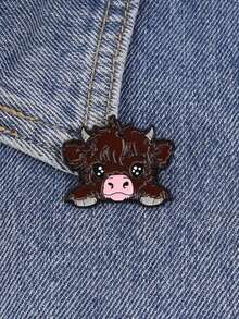1 pièce Broche badge en forme de vache de dessin animé mignon, en alliage de zinc. Convient pour les manteaux et les sacs à dos, cadeau idéal pour les amis. - Tabac - Voir 5