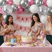 30th Birthday Pink And Silver Birthday Decorations, Pink White Silver Confetti Balloons Happy Birthday Balloon Banner Bobo Balloons Heart Foil Balloons For Birthday Party Decoration Room Decor Wedding Valentines - 30歲生日 - 查看 3