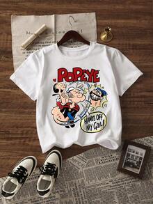 Camiseta Personalizada Nueva Casual de Estilo Simple con Estampado de Dibujos Animados para Mujer - Camiseta de Algodón de Manga Corta con Cuello Redondo de Estilo Vintage Urbano - Blanco - Ver 3