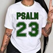 Plus Size Women's Premium Jersey T-Shirt With Psalm 23 Print - Crew Neck, Short Sleeve, With Bold Green Lettering, Soft And Breathable Fabric For Parties, Gifts For Women - 白色 - 查看 11
