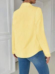 Blusa blanca de manga larga con bolsillo y ajuste ceñido para mujer - Mostaza Amarilla - Ver 2