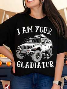Camiseta "I Am Your Gladiator Je1ep" para Hombres y Mujeres, Camiseta Gráfica de Vehículos Todoterreno, Regalo para Amantes de las Aventuras al Aire Libre, Campamento y Automóviles, Ropa Casual de Verano - Negro - Ver 7
