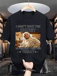 Women's Printed T-Shirt - Fun "I Don't Have The Energy To Pretend I Like You Today" Print, Casual Short-Sleeve Crew Neck T-Shirt, Loose Fit, Summer Urban Style Top. Suitable For Parties And Everyday Wear, Perfect For Vacations And Leisure Time, Ideal For Parties And Family Holidays, Urban Style,  Fashion, Party Outfits, Casual Summer Wear. - 黑色 - 查看 7