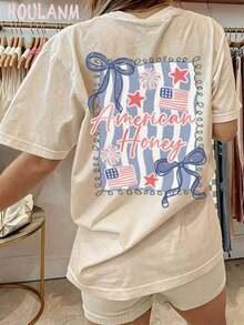 Retro T-Shirt With Cartoon Print "A Bad Day To Be A Hot Dog" For Women | Breathable Spring T-Shirts 100% Cotton, Short Sleeve And Loose Fit. - 杏色3 - 查看 4