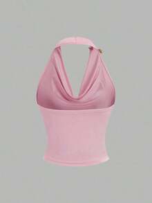 Sweetro Top corto sin mangas con cuello de volantes inspirado en el estilo vintage, con diseño de cintura plisada, moda de verano para mujer - Rosa - Ver 2