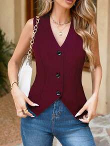 Chaleco blanco de unicolor casual de verano para mujer - Burdeos - Ver 3