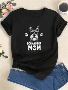 Camiseta de mujer moderna, informal, para fiestas y para estar en casa, 100% algodón, corte holgado. Playera de mujer de algodón 100% con estampado divertido de perro Schnauzer, manga corta, estilo casual moderno, cuello redondo, ideal para amantes de mascotas y uso diario - Negro - Ver 7