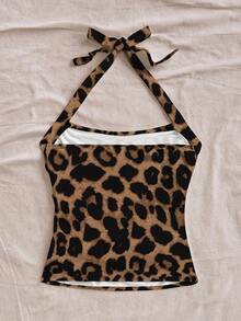 Top sin mangas ajustado de Body entero con estampado completo de leopardo, adecuado para el verano - Multicolor 2 - Ver 2