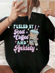 1 pcsCamiseta Iced Coffee Anxiety, camiseta informal de verano de algodón de  con cuello redondo y manga corta (1 pieza)180g 100% Cotton soft - Negro - Ver 1