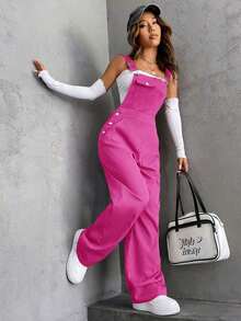 Unity 1 pieza Mono overol con bolsillo con solapa sin top tubo - Rosa Fucsia - Ver 1
