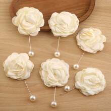 1pc Elegant Faux Pearl Ivory Flower Lapel Pin Brooch Accessory For Men's Suit, Wedding - Cream - View 1