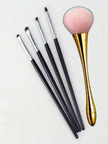 4pcs Precise Eye Shadow & Eyeliner Brushes Set, Professional Makeup Brushes With Long Handles, Reversible, Suitable For Sensitive Dry Skin, Easily Create Beautiful Eye Makeup, Portable Mini Gold Brush Set Including Foundation, Concealer, Blush, Contour, Powder Brushes - Multicolor - View 13
